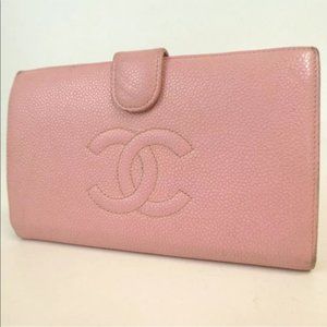 Genuine Chanel Timeless French Purse wallet with pink Caviar leather